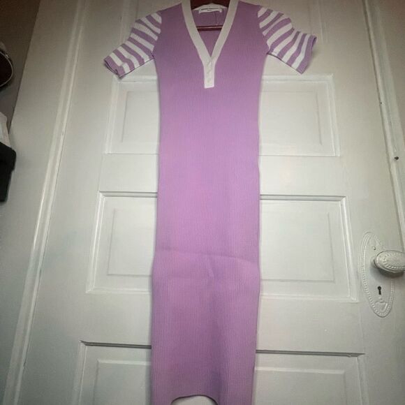 Amanda Uprichard Ribbed V Neck Dress in Lavender Size S - Picture 6 of 11